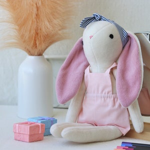 Premium Heirloom Stuffed Forest Animal Toys with Pink Dress and headband Removable Clothes. 100% Handmade Unisex Timeless Soft Gift Bunny