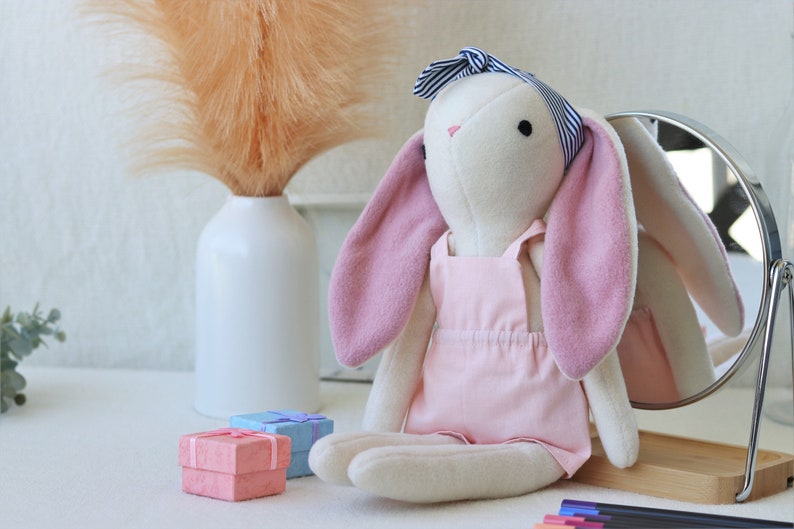 Premium Heirloom Stuffed Forest Animal Toys with Pink Dress and headband Removable Clothes. 100% Handmade Unisex Timeless Soft Gift Bunny