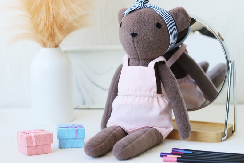 Premium Heirloom Stuffed Forest Animal Toys with Pink Dress and headband Removable Clothes. 100% Handmade Unisex Timeless Soft Gift Bear