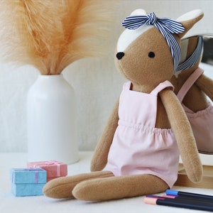 Premium Heirloom Stuffed Forest Animal Toys with Pink Dress and headband Removable Clothes. 100% Handmade Unisex Timeless Soft Gift Deer