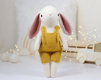 Soft and Snuggly Handmade Bunny Doll in Jumpsuit - Perfect for Toddler's Room, Ideal Gift for Kids and Toddlers, Spring Nursery Room Decor