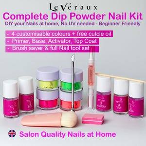 Complete Dip Powder Nail Kit – 4 Trendy Colours + Primer, Activator, Base & Top | Beginner‑Friendly, No UV Needed - Hema Free Nail Polish