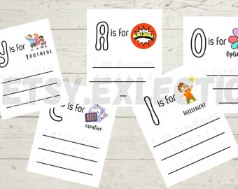 Preschool worksheets, preschool affirmations, pre k letter tracing, affirmation work sheets, preschool alphabet tracing