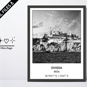 Digital Photo of Eivissa Ibiza, Spain, Ibiza-Old Town, Europe, City, Black White, Location, Printable Wall Art, Print, Poster, Coordinates image 1