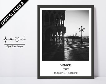 Digital Photo of Palazzo Ducale, Venice, Italy, Europe, City, Black White, Location, Printable Wall Art, Print, Poster, Coordinates