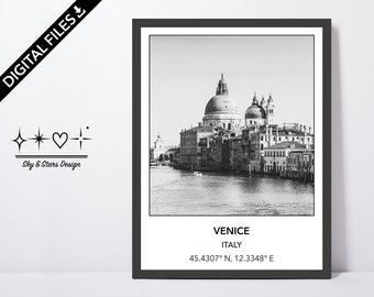 Digital Photo of Basilica di Santa Maria della Salute, Venice, Italy, Europe, City, Black White, Location, Printable Wall Art, Print, Poster