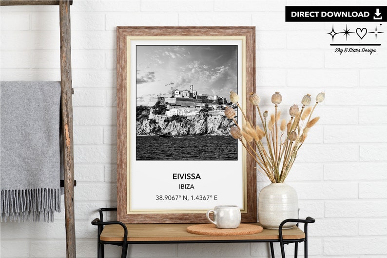 Digital Photo of Eivissa Ibiza, Spain, Ibiza-Old Town, Europe, City, Black White, Location, Printable Wall Art, Print, Poster, Coordinates image 4
