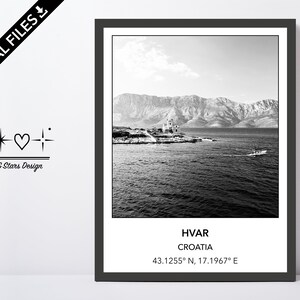 Digital Photo Sućuraj lighthouse Hvar Island, Croatia, Europe, City, Black White, Location, Printable Wall Art, Print, Poster, Coordinates