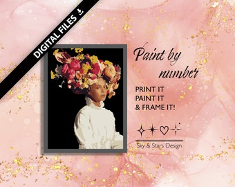 Paint by numbers, Beyonce with Flowers, Vogue Cover, Digital Files, 60x80cm, 3x4 ratio, Printable Wall Art, HEX color code, DIY