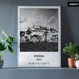 Digital Photo of Eivissa Ibiza, Spain, Ibiza-Old Town, Europe, City, Black White, Location, Printable Wall Art, Print, Poster, Coordinates image 2