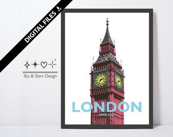 Digital Wall Art of The Big Ben, London, United Kingdom, Europe, City, Location, Printable Wall Art, Print, Poster, Colorful