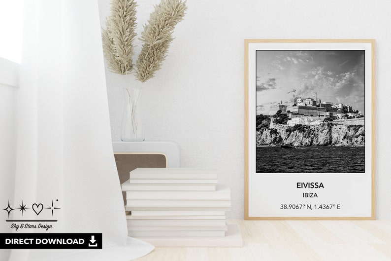 Digital Photo of Eivissa Ibiza, Spain, Ibiza-Old Town, Europe, City, Black White, Location, Printable Wall Art, Print, Poster, Coordinates image 5