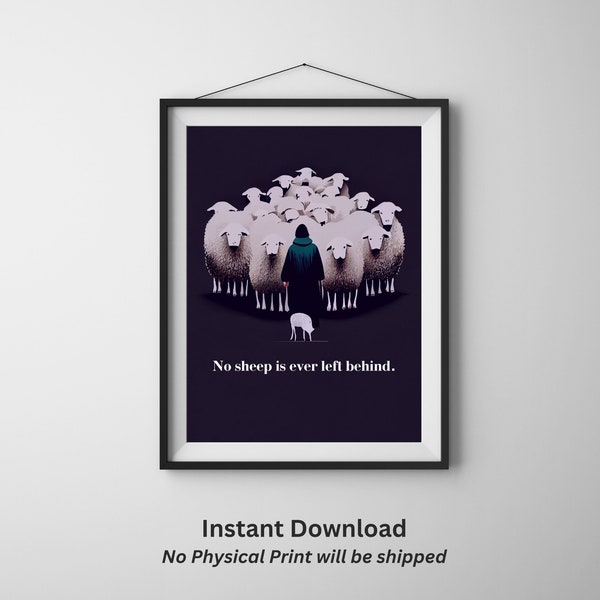 Jesus Parable of the Lost Sheep Digital Art. Christian Inspiring Poster. Minimalist Art Digital Download. Bible Stories.  Redemption Faith.