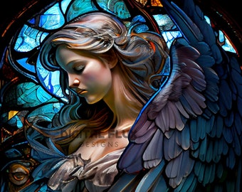 Angels in Stained Glass Digital PNG Art. Set of 5.  Instant Download. Minimalist Christian Art. Religious artwork for Church projects