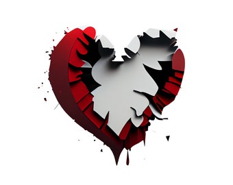 Hollow, Red and Black Broken Heart. Digital Download.