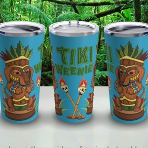 Tiki Weenie Stainless Steel Tumbler 20oz, Cute Dachshund Totem Travel Mug, Hawaiian Theme Cartoon Doxie on Insulated Drinkware