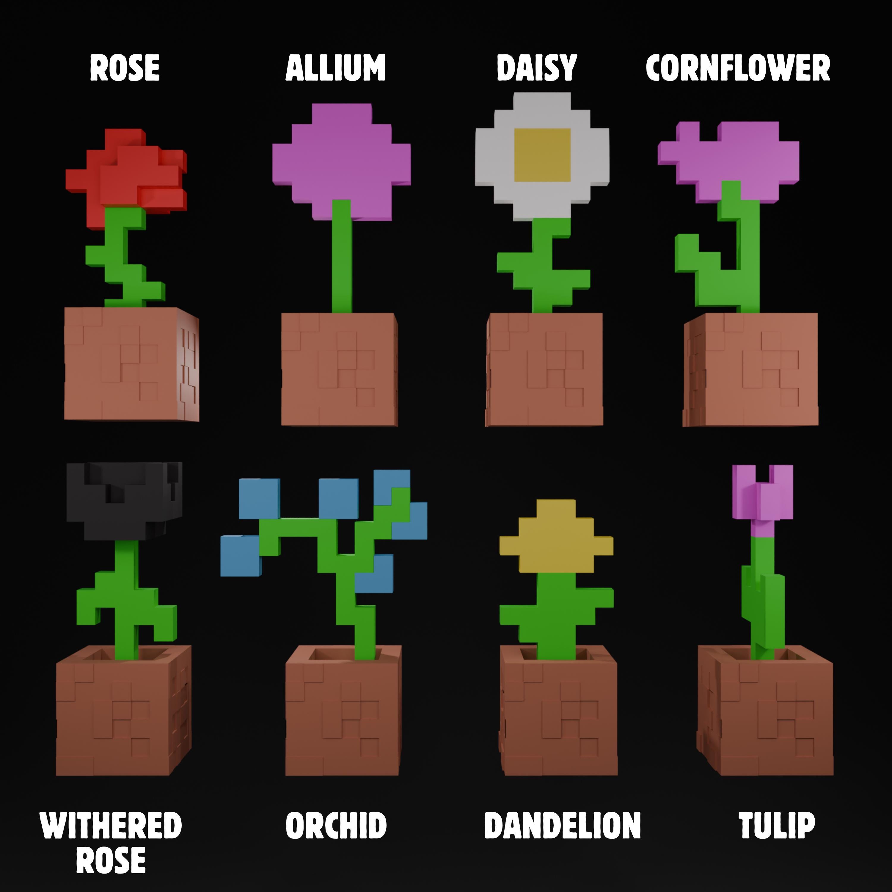 Minecraft Flowers, 3D Printed Flowers, Minecraft Tulip, Orchid, Dandelion,  Allium, Cornflower, Daisy, Withered Rose, Minecraft Gifts - Etsy