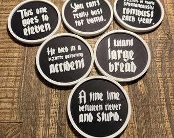 Spinal Tap Coaster Set: 3D Printed Movie Quote Coasters