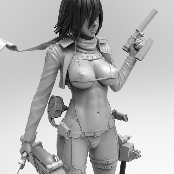 E801 - Conception de personnage d'anime NSFW, statue de la fille titan mikasa, fichiers impression 3D à télécharger pour l'impression 3D