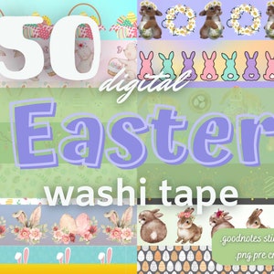 Easter Digital Washi Tape, goodnotes sticker book for digital planning, cute bunnys, eggs, basket, watercolor