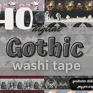 Gothic Washi Tape, goth, digital download, goodnotes sticker book, digital planning, scrapbook, skull, ankh, pentagram