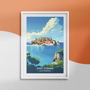 Póster Sveti Stefan Póster Montenegro Recuerdo Budva Decoración del mar Montenegro Póster de viaje Sveti Stefan Póster Budva Montenegro