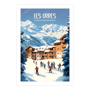 Poster Les Orres, poster della stazione sciistica, souvenir di viaggio delle Hautes-Alpes, decorazione di montagna, regalo di sci, cornice Provenza-Alpi-Costa Azzurra