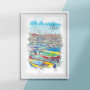 Nice Poster The pointus of Mediterranean Provence Sea illustration Travel souvenir France Urban drawing Gift idea