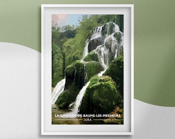 Póster de la cascada de Baume-les-Messieurs Cascadas de toba en Baume-les-Messieurs Jura Póster de Francia Póster de viaje Idea de regalo de recuerdo