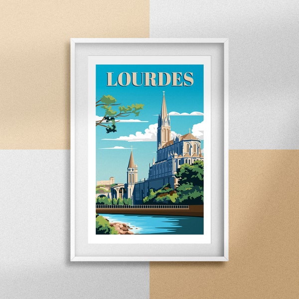 Affiche Lourdes Poster Sanctuaire Notre-Dame de Lourdes Souvenir Voyage Lourdes Décoration France Affiche Pyrénées Poster Idée Cadeau