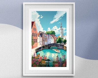 Bruges West Flanders Poster – Retro Travel Poster, Belgium, Vintage Wall Decor, Gift Idea