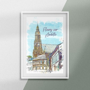 Fleury-sur-Andelle France Poster - Poster &quot;Notre-Dame-de-la-Vallée Church&quot; - Urban drawing