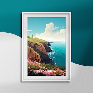 Cartel de Cap Fréhel Bretaña Viaje Recuerdo Plévenon Cartel Decoración Cap d'Erquy Regalo Cap Fréhel Fort la Latte Faro Cartel