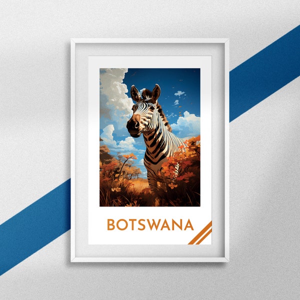 Affiche Botswana Impression République du Botswana Souvenir voyage Poster animal Idée cadeau Botswana Décoration Afrique Affiche Zèbre