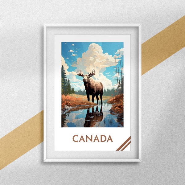 Affiche Canada Impression Orignal Poster animal Canada Souvenir voyage Cadre Canada Idée cadeau Canada Toile Décoration murale