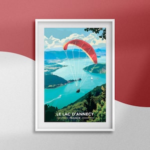 Affiche Lac d’Annecy Poster Haute-Savoie Souvenir Annecy Décoration Parapente Alpes Affiche Voyage France Poster Lieu Naturel Lac d’Annecy