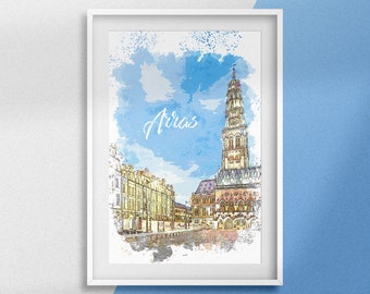 Arras Poster - Heroes' Square - Wall Decoration - Pas-de-Calais - Urban Drawing - French City Decor - Travel Souvenir - Gift Idea