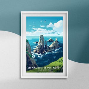 Póster Agujas de Port-Coton Póster Belle-Île-en-Mer Recuerdo de viaje Póster de Morbihan Regalo de Bretaña Decoración del paisaje del Golfo de Vizcaya