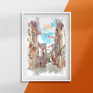 Poster Vitré France - Poster "Às portas da Bretanha" - Desenho urbano