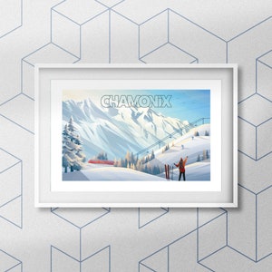Chamonix poster, Mont Blanc poster, Winter sports gift idea, Travel souvenir, Ski poster, Alps poster, Mountain wall decoration, living room
