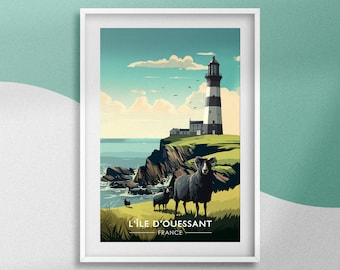 Ouessant Poster Brittany Poster Ouessant Travel Souvenir Poster Decoration Ouessant Island Gift Brittany Frame Sheep Lighthouse Poster