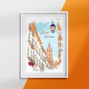 Aix-en-Provence poster Saint-Jean-de-Malte church poster Wall decoration city of France Urban drawing Gift idea