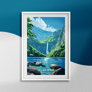 Póster del lago de Oô Luchon Recuerdo de viaje Pirineos Decoración del lago de Oô Póster Cascada del Alto Garona Póster Lugar natural