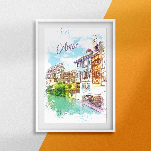 Poster Colmar France print Alsace Poster Half-timbered houses Colmar wall decoration Haut-Rhin travel souvenir Grand-Est gift idea