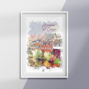Plakat Argenton-sur-Creuse Frankreich – Plakat „Die alte Brücke“ – Stadtzeichnung