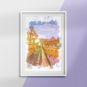 Strasbourg Poster City of France Grand Est Region Capital of Alsace Urban drawing Gift idea Travel souvenir