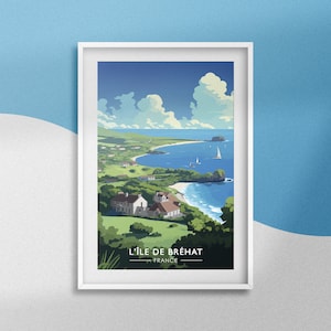 Cartel de la isla de Bréhat Cartel de Bréhat Recuerdo de viaje de Bretaña Decoración de Côtes-d'Armor Cartel del archipiélago de Bréhat Cartel de barcos de vela