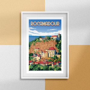 Affiche Rocamadour Poster Occitanie Souvenir Voyage Rocamadour Décoration France Affiche Vallée de la Dordogne Poster Idée Cadeau Rocamadour