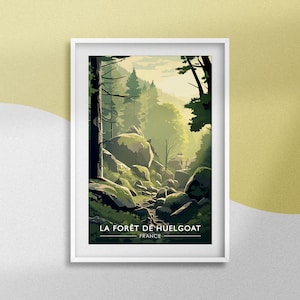 Cartel del bosque de Huelgoat Cartel de Bretaña Recuerdo de viaje Cartel de Huelgoat Decoración Fontainebleau Bretón Regalo Bretaña Finistère Marco