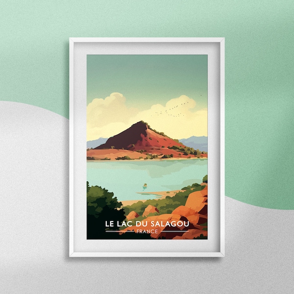 Affiche Lac du Salagou Poster Hérault Souvenir Voyage Salagou Décoration Grand Site du Salagou et de Mourèze Affiche Lodévois Larzac Poster